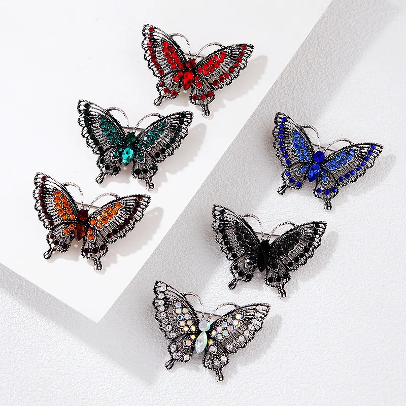 Fashionable Colorful Shiny Rhinestone Butterfly Brooch Pins For Women Luxury Crystal Insect Animal Brooches Office Party Gift