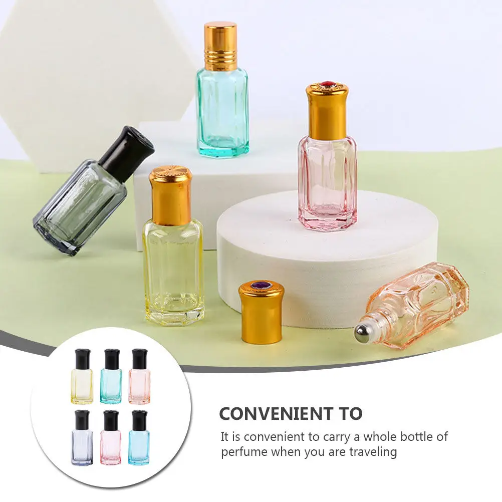 6Pcs Essential Oil Roller Bottle Subpackaging Glass Empty Bottles Travel Dispenser Refillable Perfume Sample Vials