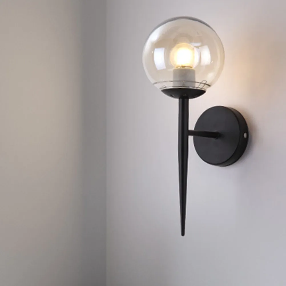 220V Nordic LED Creative Indoor Wall Lamp Black Iron Wood Base E27 for Bedroom Living Room Bathroom Rust-Proof Lightweight Wall