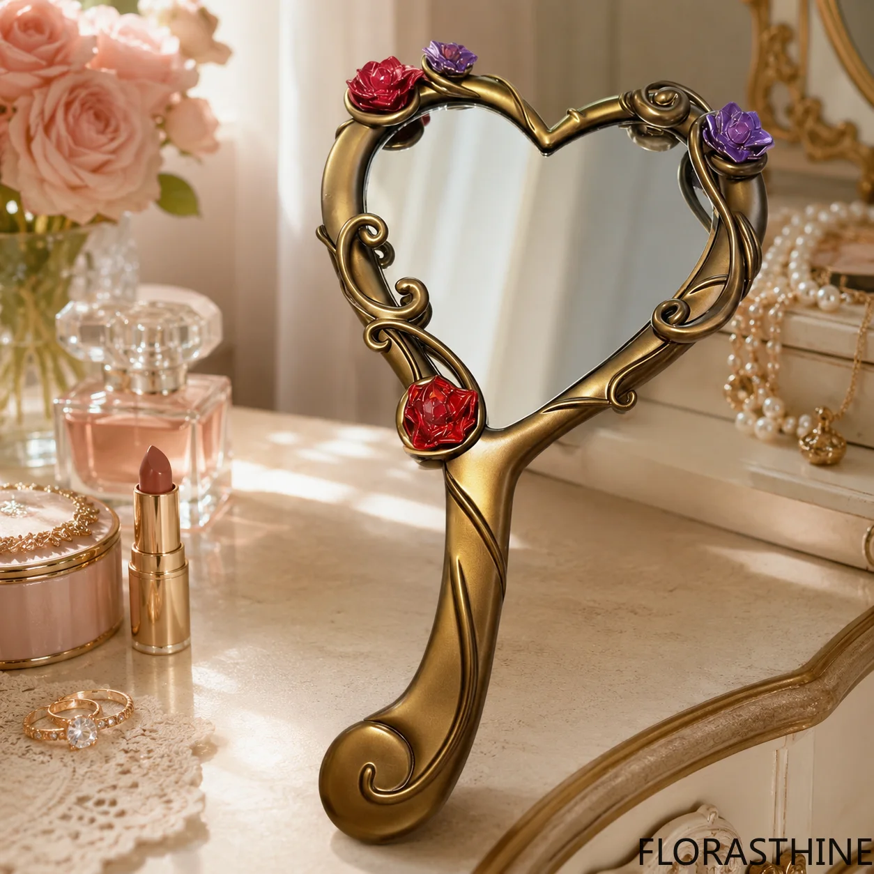 Handheld Portable Makeup Mirror Vintage Princess Diamond Castle Pocket Compact Cosmetic Mirror Cute Gifts for the Party