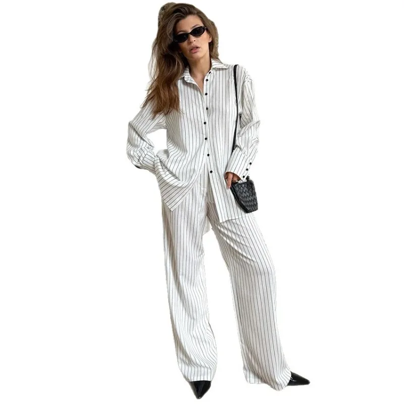 

Striped long sleeve long pants loose suit two piece sets womens outifits
