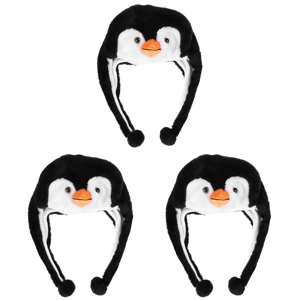 

3pcs Adorable Animal Hat Plush Ski Style Hat Cartoon Earflap Hood For Children Adults (Penguin)