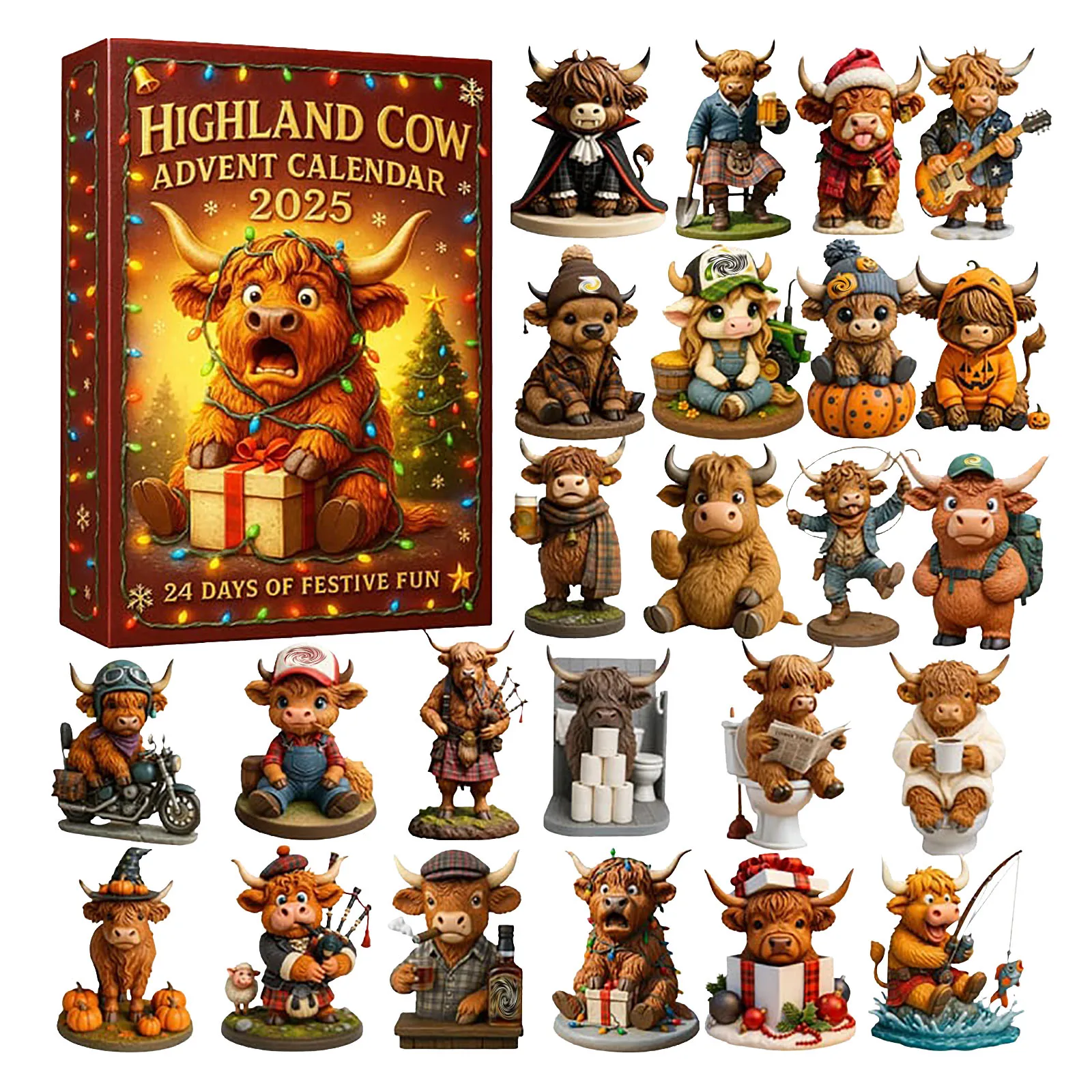 Brinquedos interessantes 3d vaca calendário do advento 2025 24 pçs artesanal decorações de natal exibição de mesa ornamentos divertidos decoração para casa