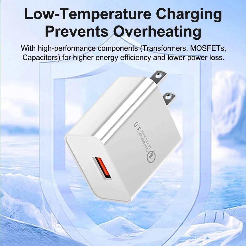18W QC3.0 Fast Charging Block Single USB Port Wall Adapter With Safe Temperature Control For Samsung For iPhone 17 16 15 Pro Max