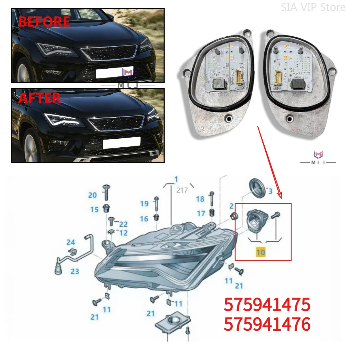 OEM 575941475 575941476 Angel Eye DRL Module For VW Seat ATECA 2017 LED Headligh Daytime Running Light Module Car Accessories