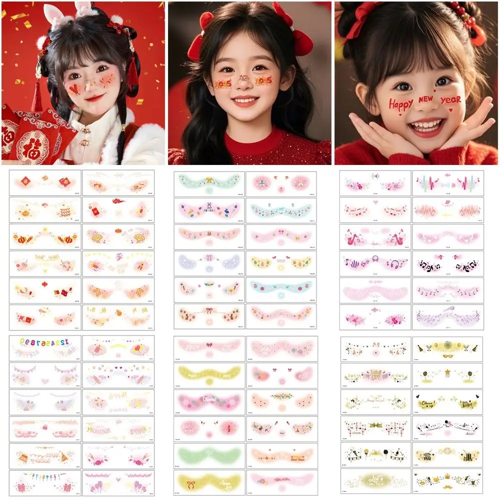 12 Pcs Trendy Glitter Face Tattoo Waterproof Temporary Face Makeup Patches DIY Red Tattoo Sticker 2025 New Year