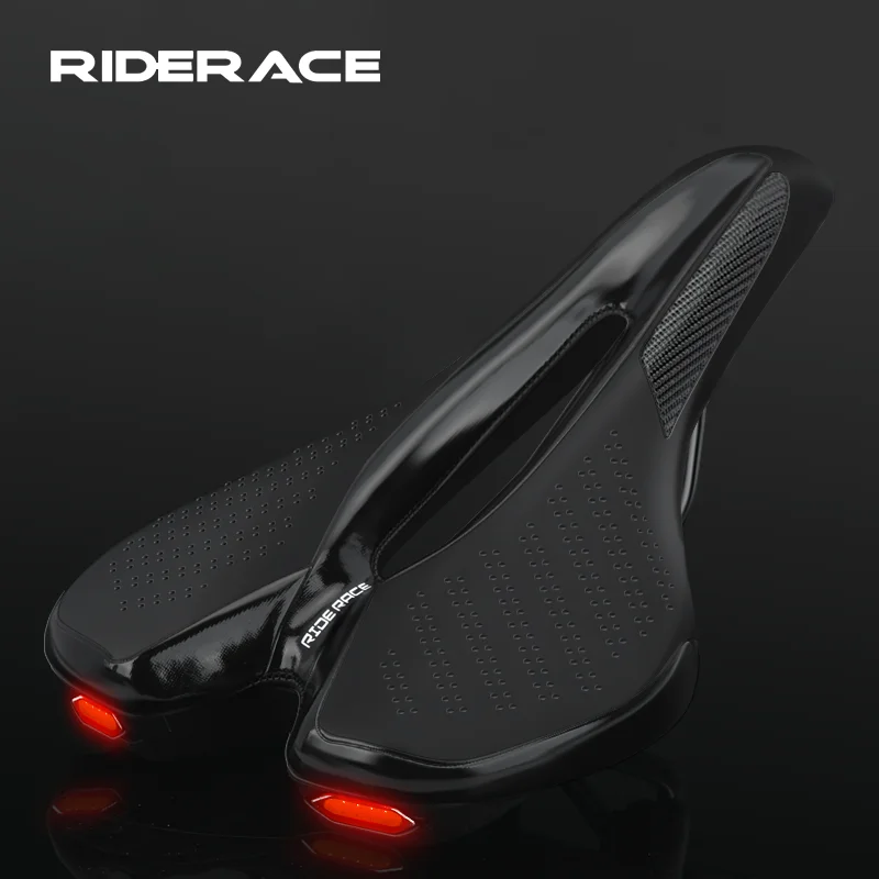 Selle de vélo avec feu arrière, charge de la durée de vie de la batterie, selle de vélo de route et de montagne, lampe d'avertissement d'équitation en plein air, accessoires de cyclisme