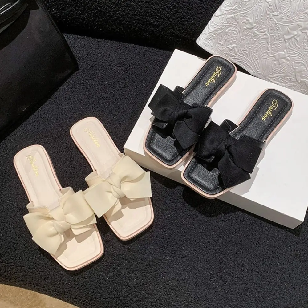 

All Match Soft Sole Bowknot Slippers Anti Slip PVC Flat Slides Sandals Beachwear Shoes Slippers Women Ladies