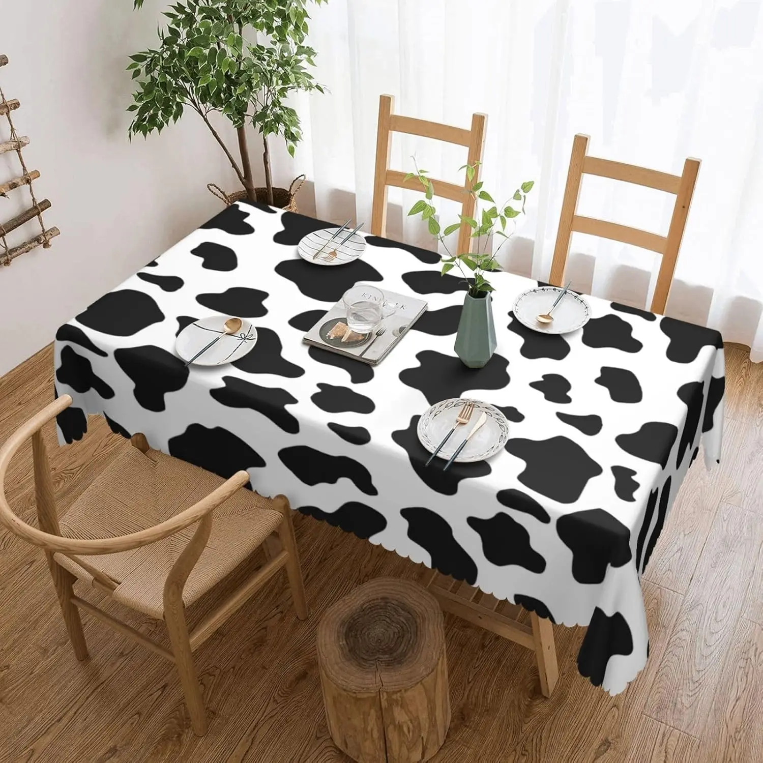 البقرة طباعة مستطيل مفرش المائدة عطلة ديكور المنزل حفلة قابل للغسل أسود أبيض البقرة نمط مفارش طاولة المطبخ طاولة طعام ديكور