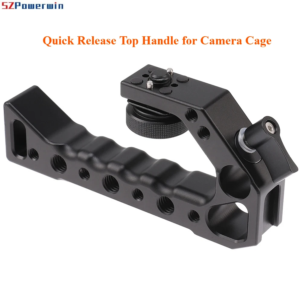Alça superior de liberação rápida para gaiola de câmera – Aperto de elevação ergonômico com furos Arri, roscas de 1/4"-20 e sapata fria, DSLR/sem espelho