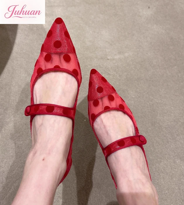 

Sweet Cute Breathable Leather Mesh Flat-soled Sandals Women's Hollow Mesh Pointed Soft-soled Mary Jane Single Shoes for Female