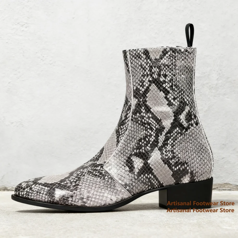 Snake Pattern Chelsea Boots for Men Side Zipper High-Top Boots Designer Style Trendy Handmade Men Shoes Designer Newest Booties