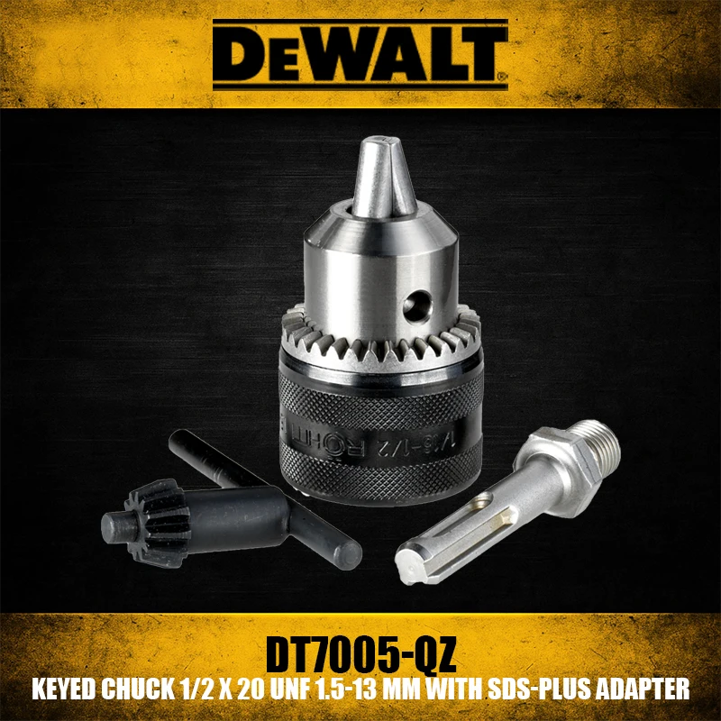 

Патрон DEWALT DT7005 с ключом, 1/2 x 20 UNF, 1.5-13 мм, с адаптером SDS-Plus, аксессуары для электроинструментов