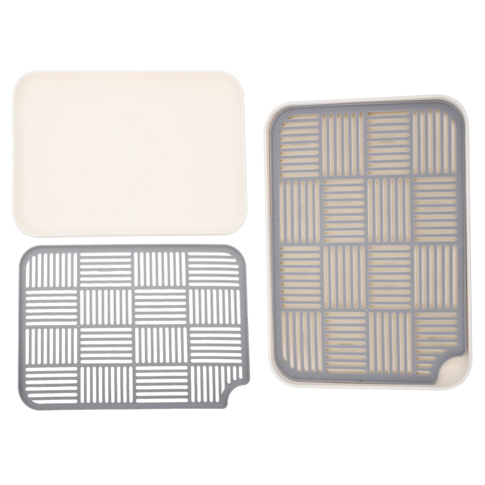 2pcs Double Layer Draining Tray Kitchen Use Household Bowls Cups Storage Rack Plastic Tableware Plate Hollowed-Out Design