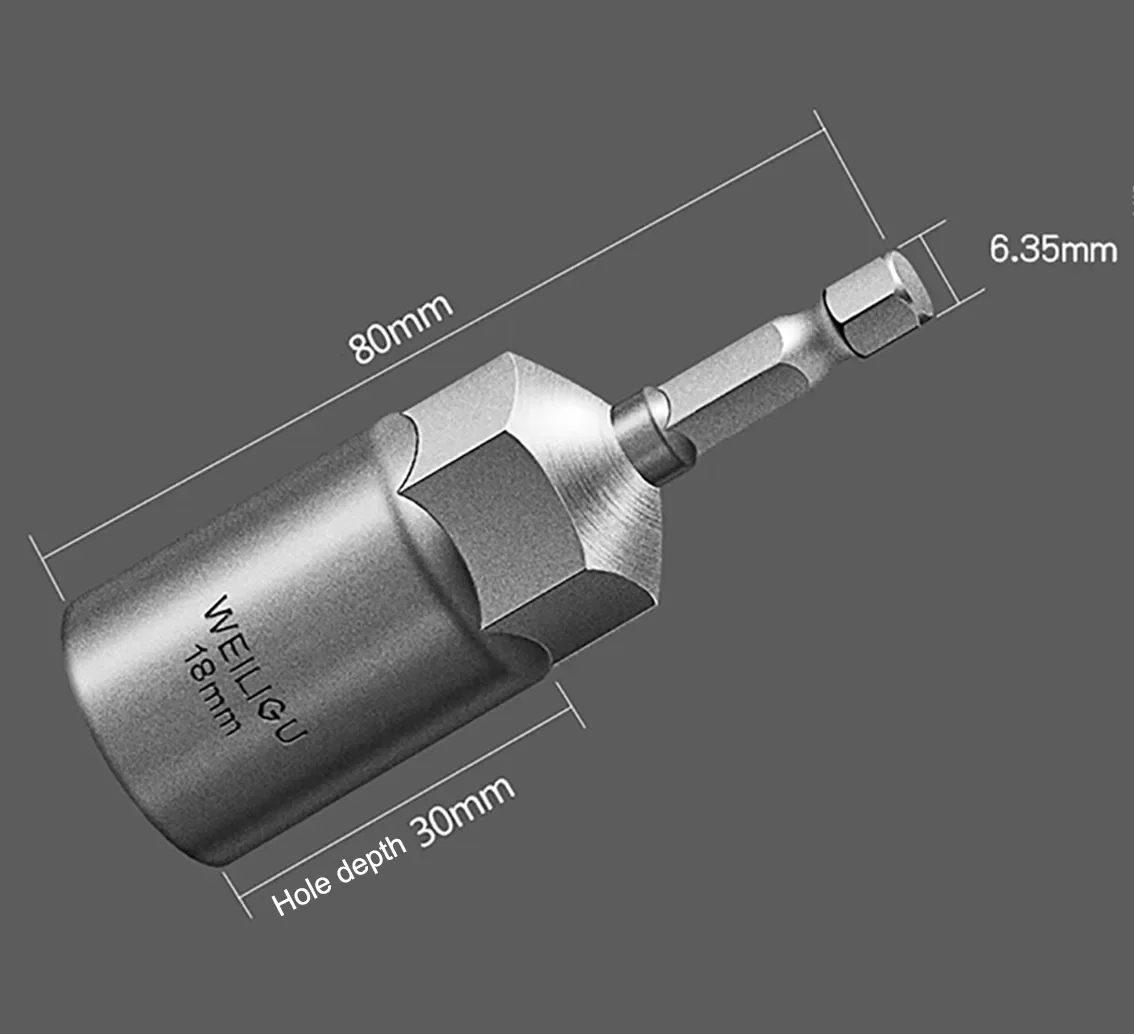1Pc Deepened 30mm 1/4'' Hex Socket 5-19mm Nut Driver Magnetic Socket For Electric Impact Nut Bolt Screwdriver Drill Bits Removal