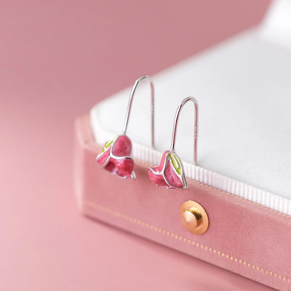 New Fashion Gentle Pink Creative Tulip Ear Hook 925 Sterling Silver Personality Sweet Flower Exquisite Earrings  TYB283