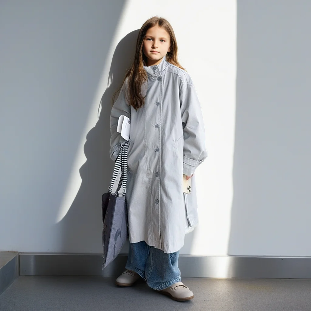 

British Style Girls Trench Coat Trench Double Breasted Windproof Long Jacket Casual Autumn Spring Windbreaker Outerwear for Kids