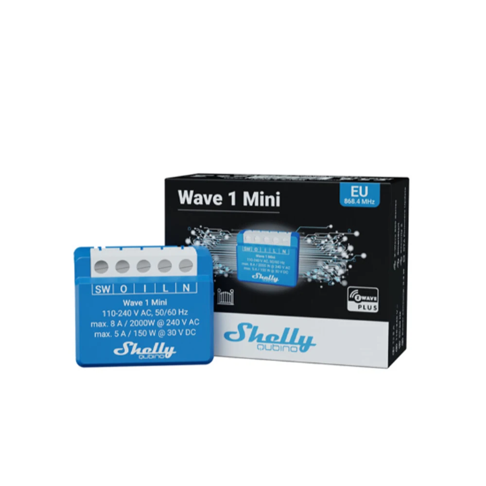 Shelly Qubino Wave 1 Mini Z-Wave® smart switch, 1 channel 8 A with dry contacts The smallest Z-Wave smart switch in the world