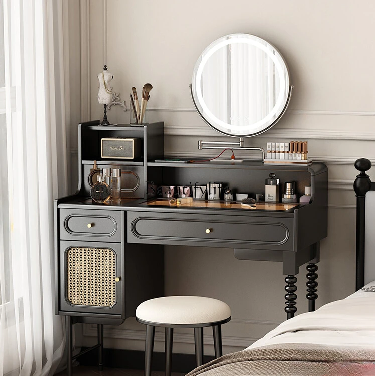 

2024 new dresser with cabinet integrated French retro dressing table black end table 1.2 meters