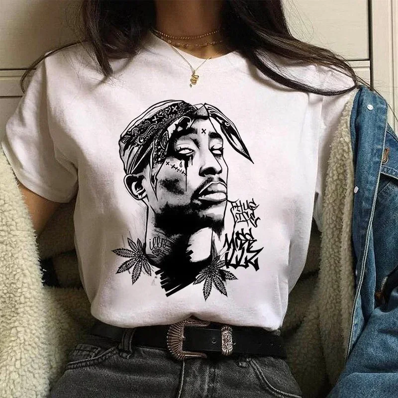 TUPAC Streetwear Harajuku T Shirts Women Harajuku Top Tees Female T-shirt Hip Hop Rapper Graphic Printed Casual Tshirt Clothes