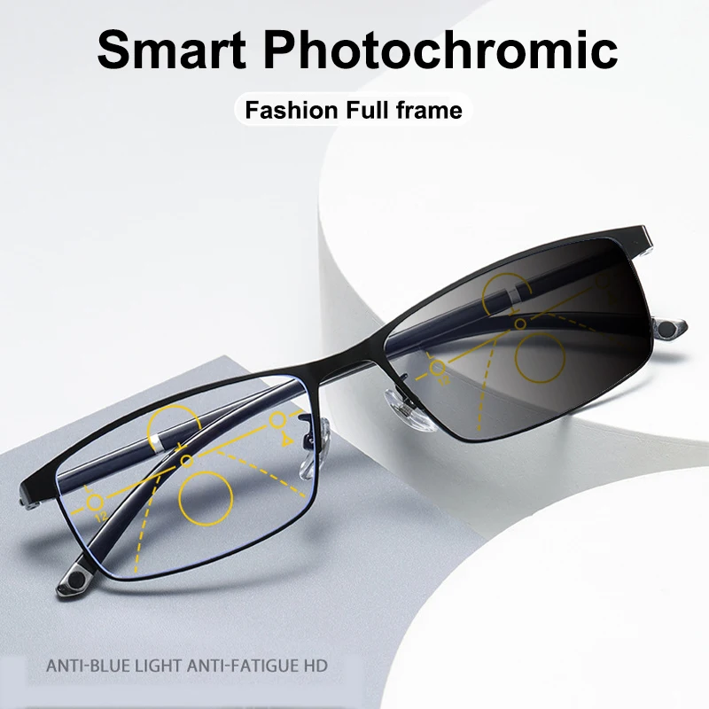 Business Titan Multifokale Lesebrille Unisex TR90 Photochrome Progressive Bifokale Presbyopie Luxus Flexible UV-Farbtöne – Detail 4
