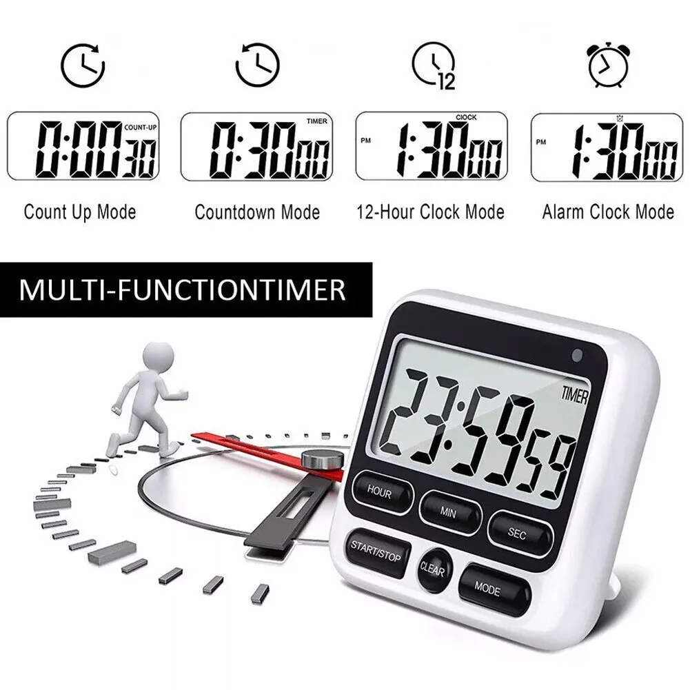 Digital Kitchen Timer LCD Kitchen Cooking Digital Timer Count Down Up Clock Loud Alarm Magnetic ABS 3.23x3.15x1.18in