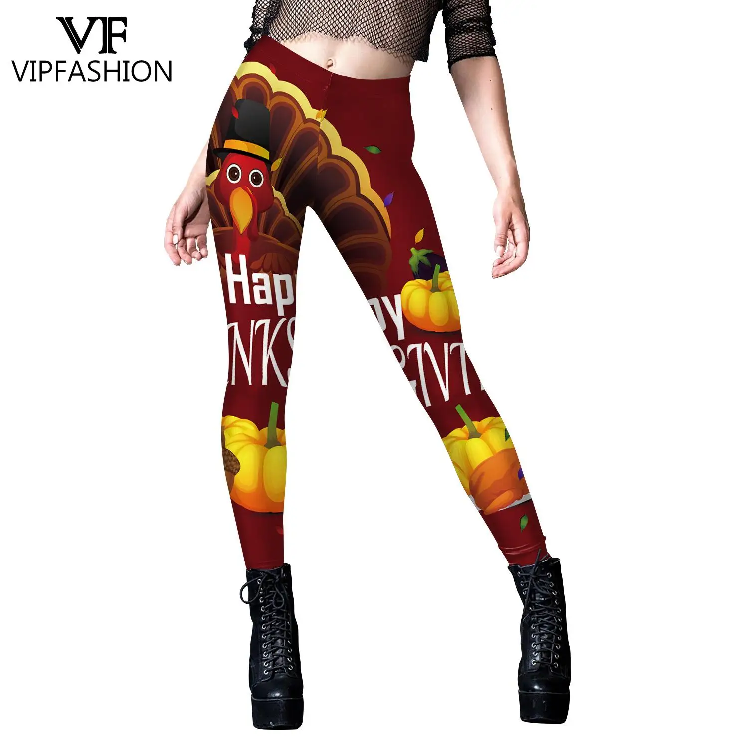 VIP Fashion Thanksgiving Days Women Print Leggings Holiday Party Sexy Tights Turkey Holiday Pants Female Mid Waist Seam Trousers