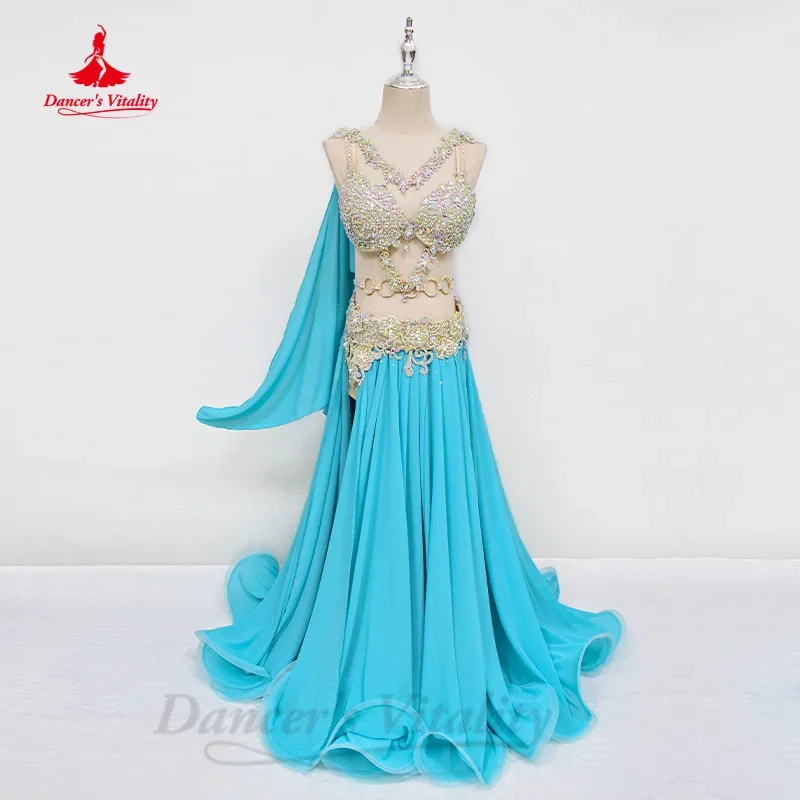 Bellydance Costume Set Customized Luxury AB Stones Bra+sexy Split Long Chiffon Skirt 2pcs Oriental Dance Performance Clothing