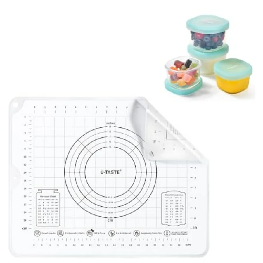 

16"x20" Food-Grade Liquid Silicone Pastry Mat (Transparent) and 3oz 6oz Small Storage Containers Food Grade Liquid-Silicone Free