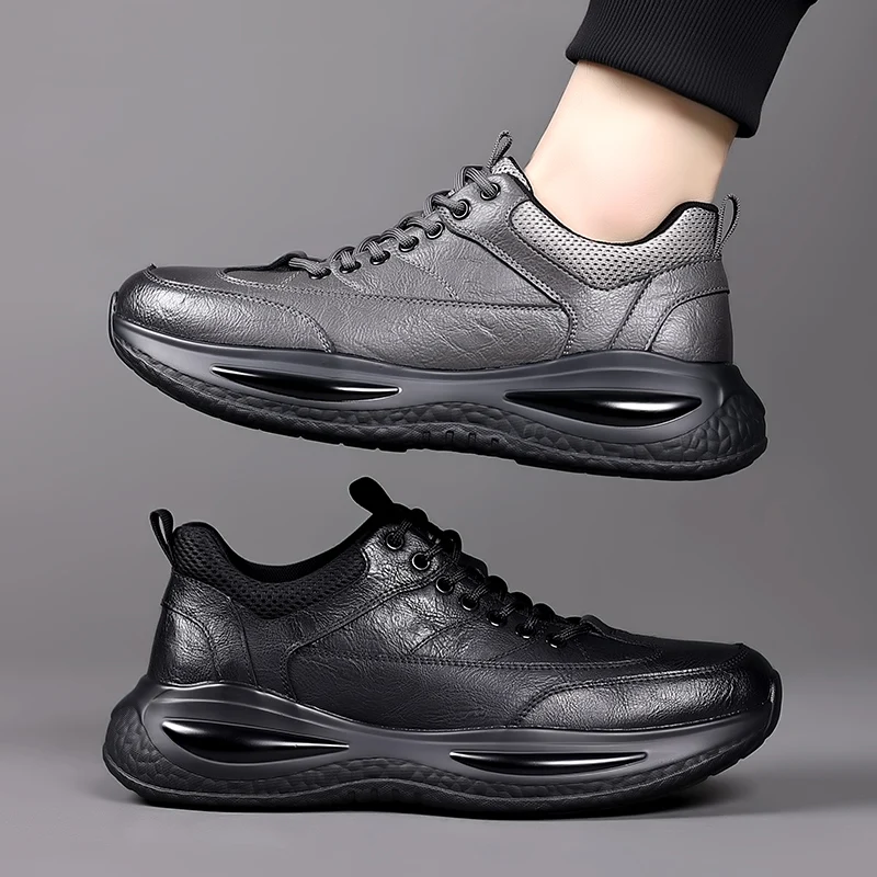 Men\'s Casual Shoes lace up black Trend Wild Fashion Men Shoes Thick-soled Shoe Men Leather Shoes Men Zapatos De Hombre