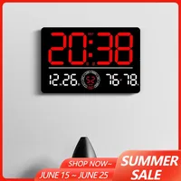 LED Digital Wall Clock Temperature Date Week Humidity Display Plug-in Wall-mounted Dual Alarms Electronic LED Clocks for Home