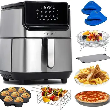 Evolution Air Fryer, 6.8 Quart, Stainless Steel, Ceramic Cooking Basket, with Deluxe Accessory Kit and Recipe Book