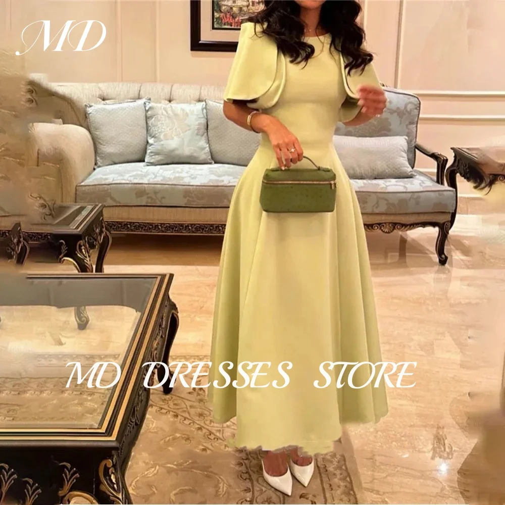 

MD Modern A-line Evening Gown Saudi Arabic Scoop Neck Short Sleeves Special occasion vestidos Ankle Length customised Prom Gown