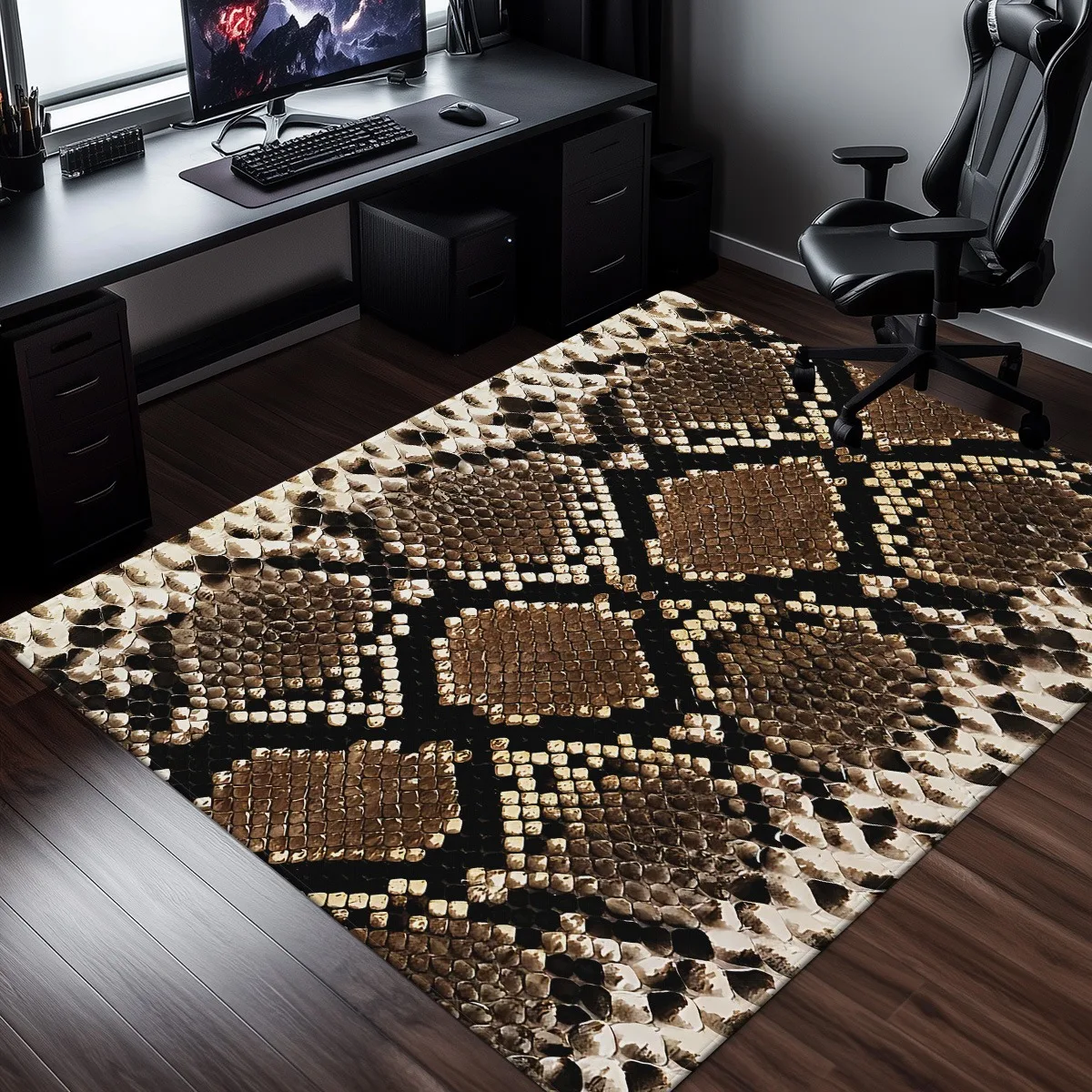 

Snake skin pattern plush rug modern office decor anti slip floor mat stylish animal print carpet for home living room bedroom