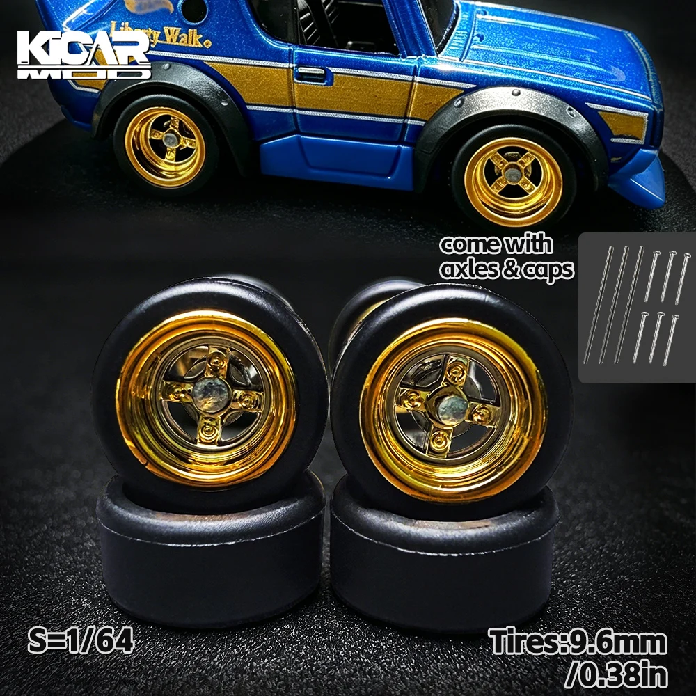 1/64 Model Q Car Cross-shape Wheel with Detachable Tire Cover Comes Diameter: 9.6mm Rivets for Diecast Model Refitting 4pcs 1set