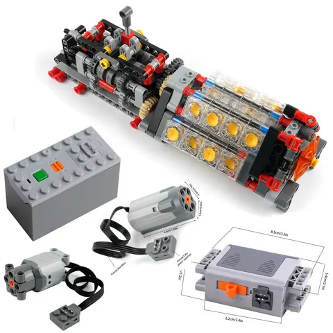 MOC 6 Speed Gearbox V16 Engine Model M Motor AA AAA Battery Box 8883 8881 88000 Building Block Power Functions For Legoeds Brick