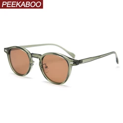 Peekaboo unisex spolaryzowane okulary przeciwsłoneczne retro kobiety koreański styl ultralekkie okrągłe okulary przeciwsłoneczne dla mężczyzn TR90 zielony brązowy 2024 prezent