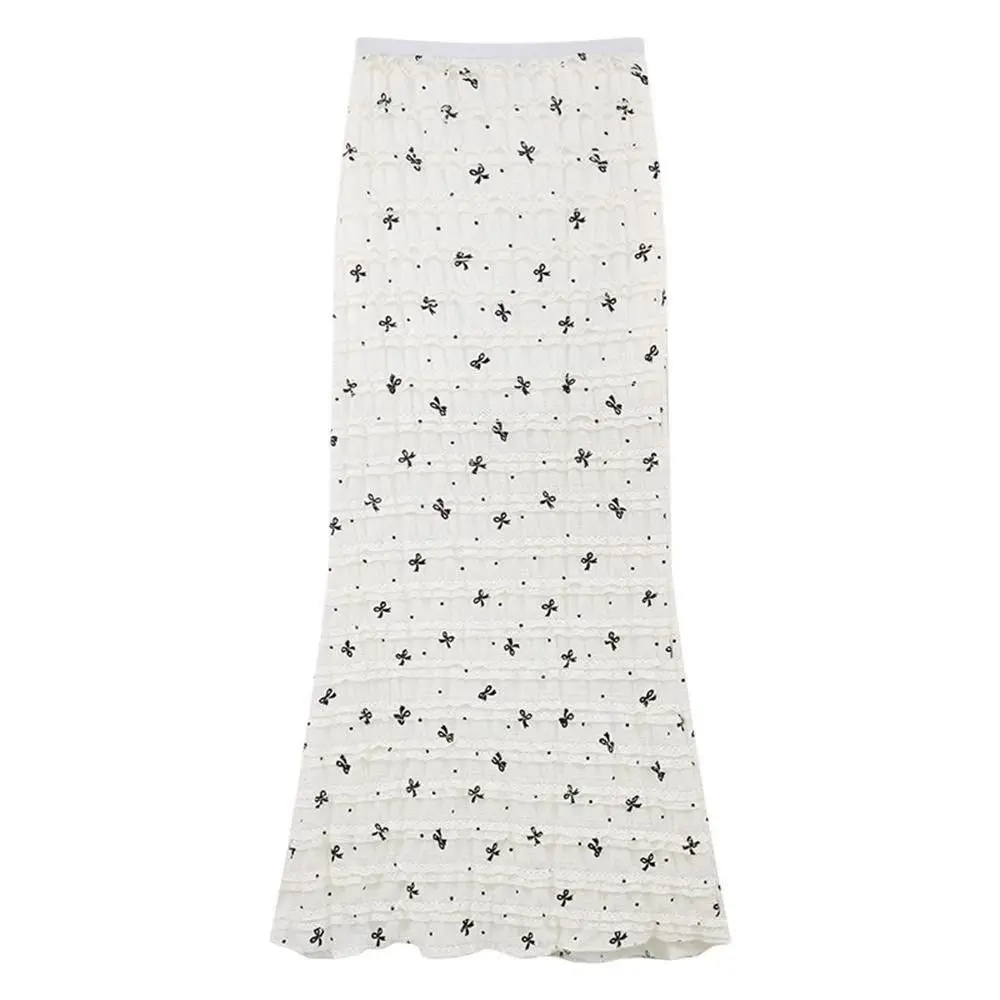 Fashionable Knot Print Design Slim Fit Half Skirt Women's Summer New Fish Tail Long Skirt High Waist Cake Skirt
