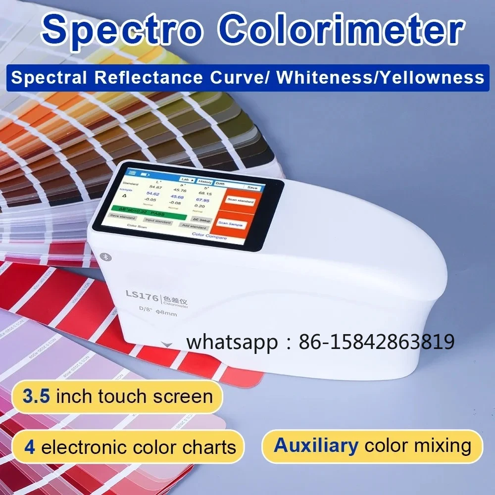LS176 Spectro Colorimeter Spectrophotometers D/8° Whiteness and Yellowness Spectral Reflectance Curves APP Software for Paint