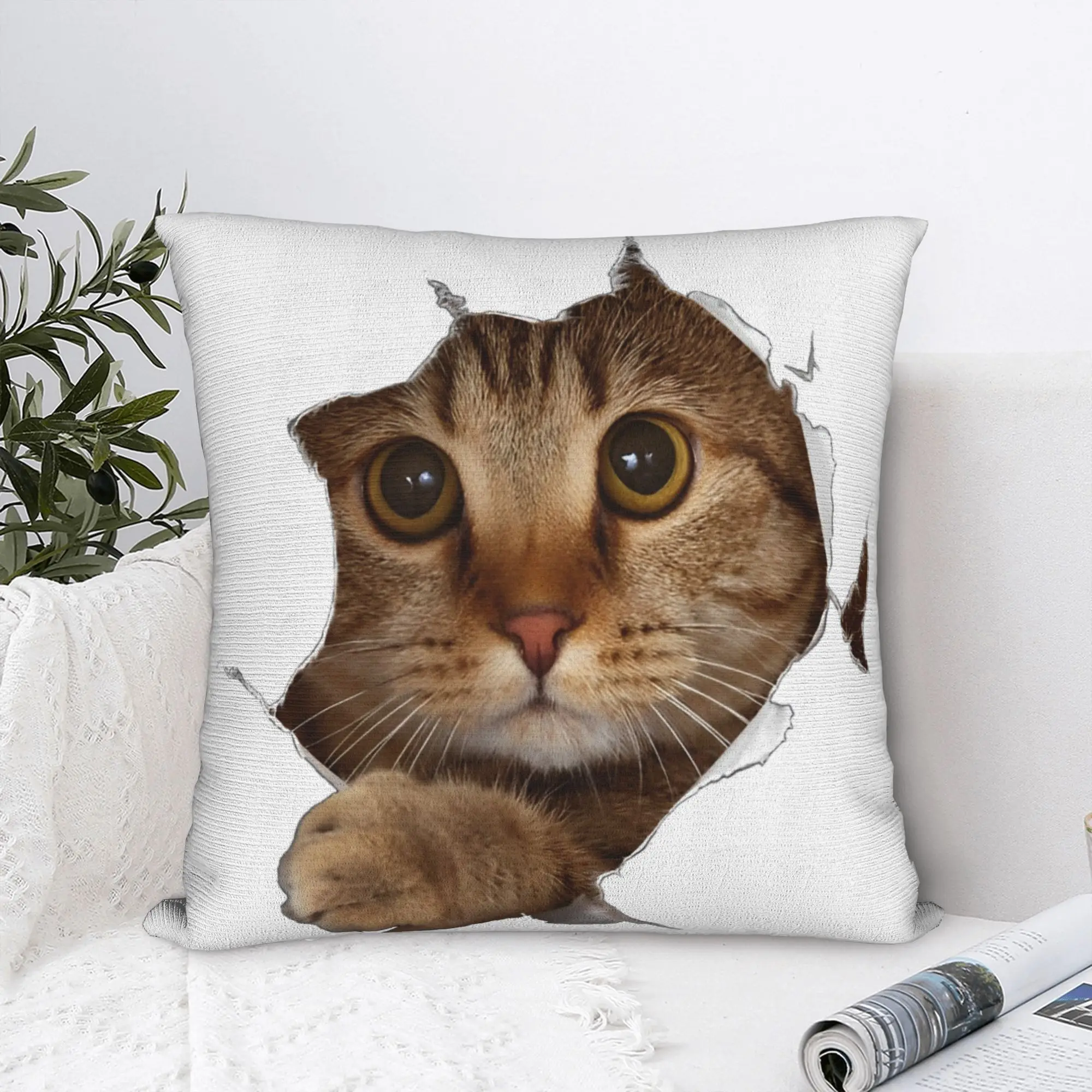 Sweet Kitten Torn Cloth Cat Lover Cat Owner Cat Lady Pillowcase Cushion Cover Decorations  Throw Pillow Case Cover Home Zipper
