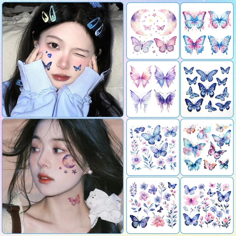 Meisjes Kleurrijke Vlinder Tattoo Stickers Oogmake-Up Stickers Activiteit Prestatie Stickers Levendige Waterdichte Wegwerp Sticker