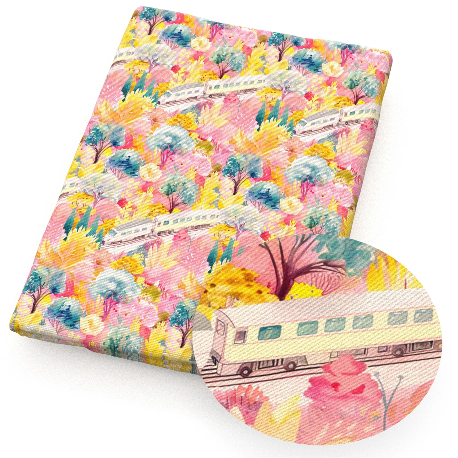 50*145cm Train House Lotus Patchwork Polyester Cotton Fabric For Tissue Sewing Quilting Fabrics Needlework Material DIY Handmade