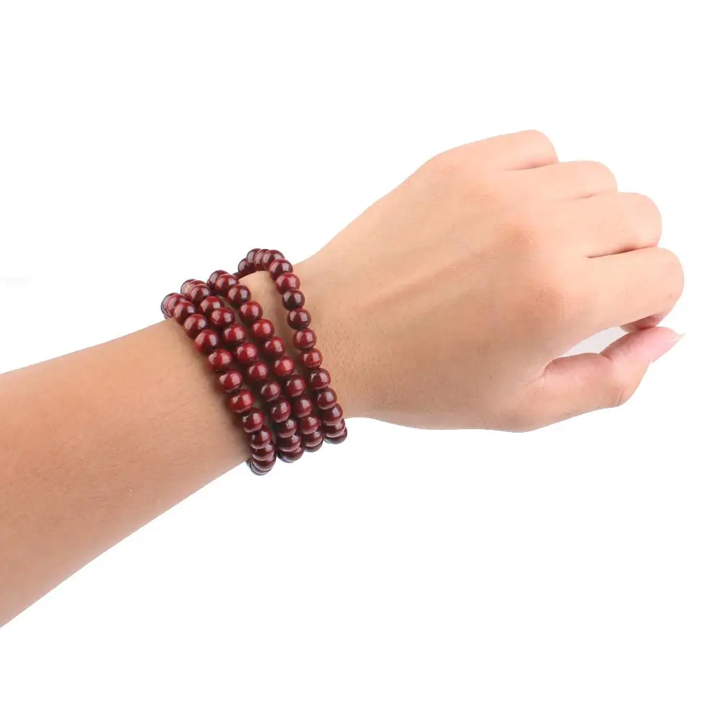 Wood 108pcs Prayer Beads Buddha Mala Buddhist Bracelet Chain Purplish Red