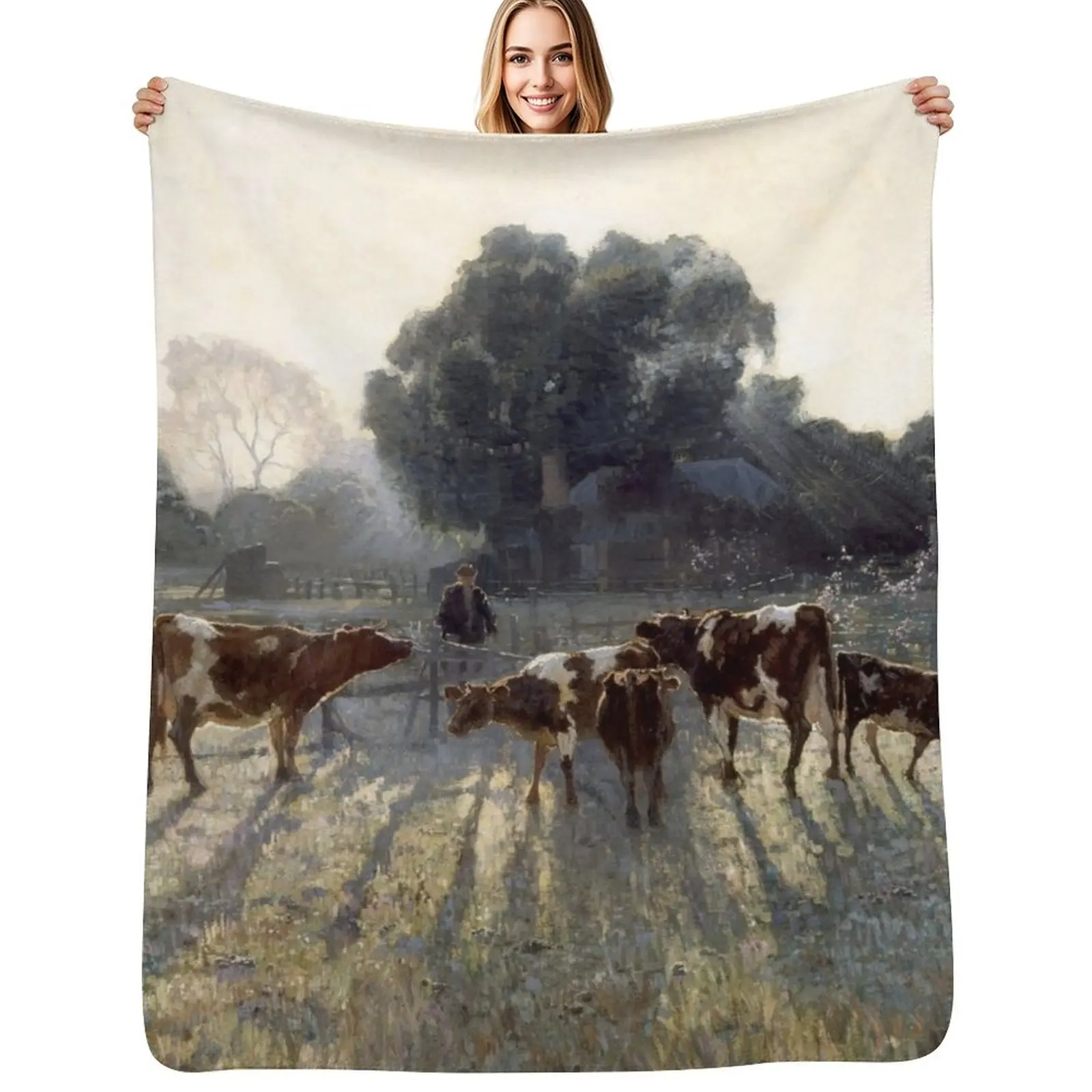 Manta decorativa con diseño de Painting Spring Frost de Elioth Gruner, manta acogedora para el hogar, regalo para las vacaciones de Navidad