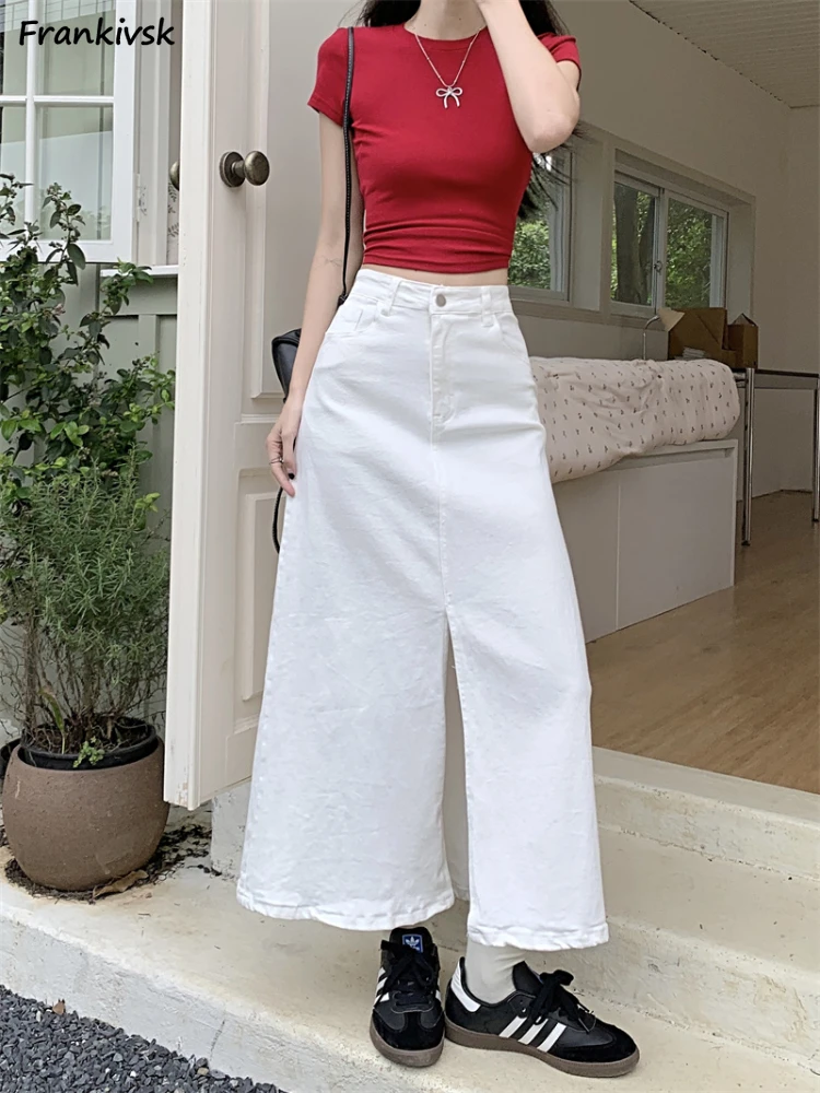 

Skirts for Women Commuting Denim Slit Solid Colors Basic Versatile Teenagers Ankle-length Slim Korean Style High Waist Summer