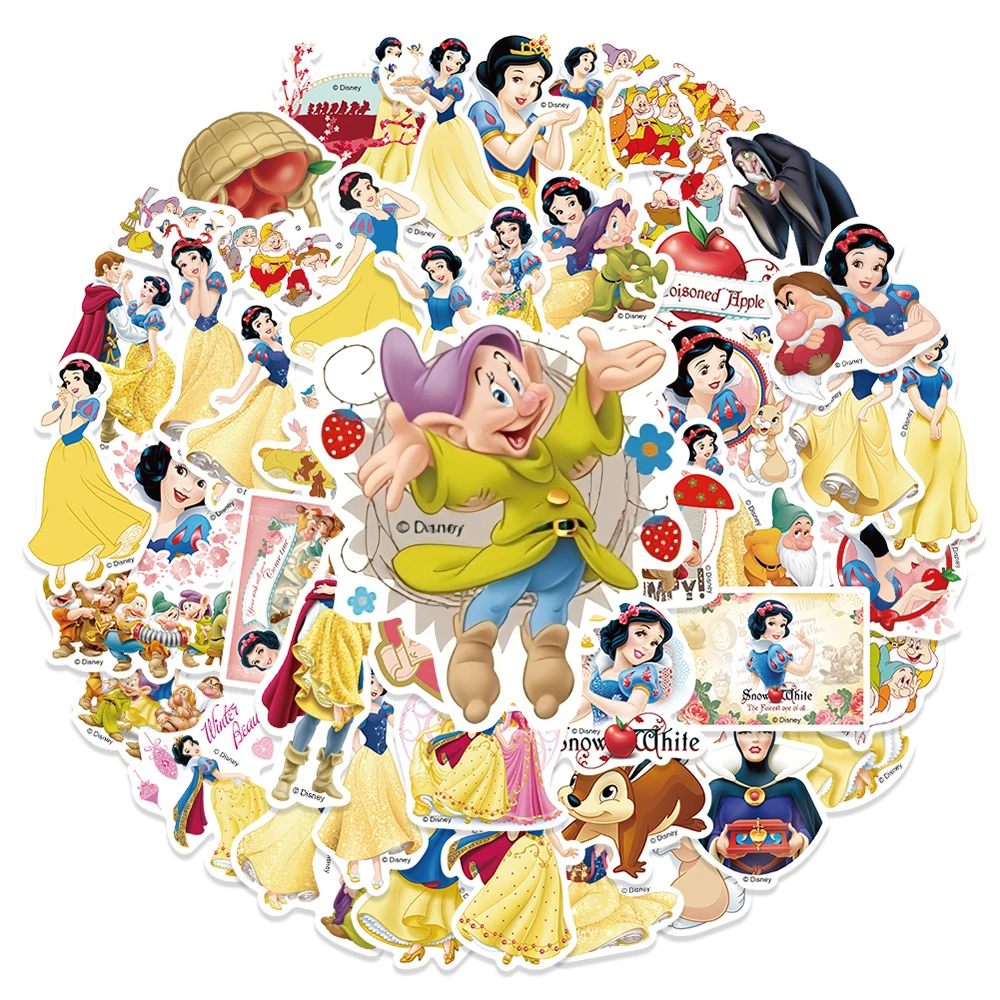 50 Stück Kawaii Disney Cartoon Prinzessin Schneewittchen Aufkleber Ästhetische Dekorative Koffer- und Handyhüllen Niedliches DIY-Aufkleber-Set