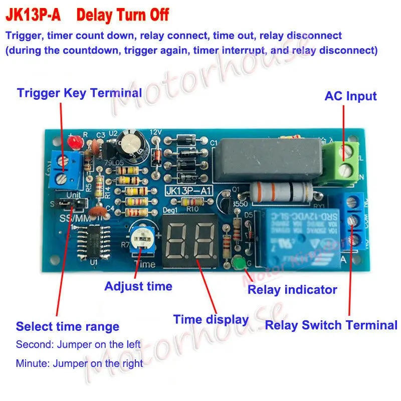 Digital LED Display AC 220V 230V Trigger Countdown Time Relay Switch Turn On/Off Delay Timer Module