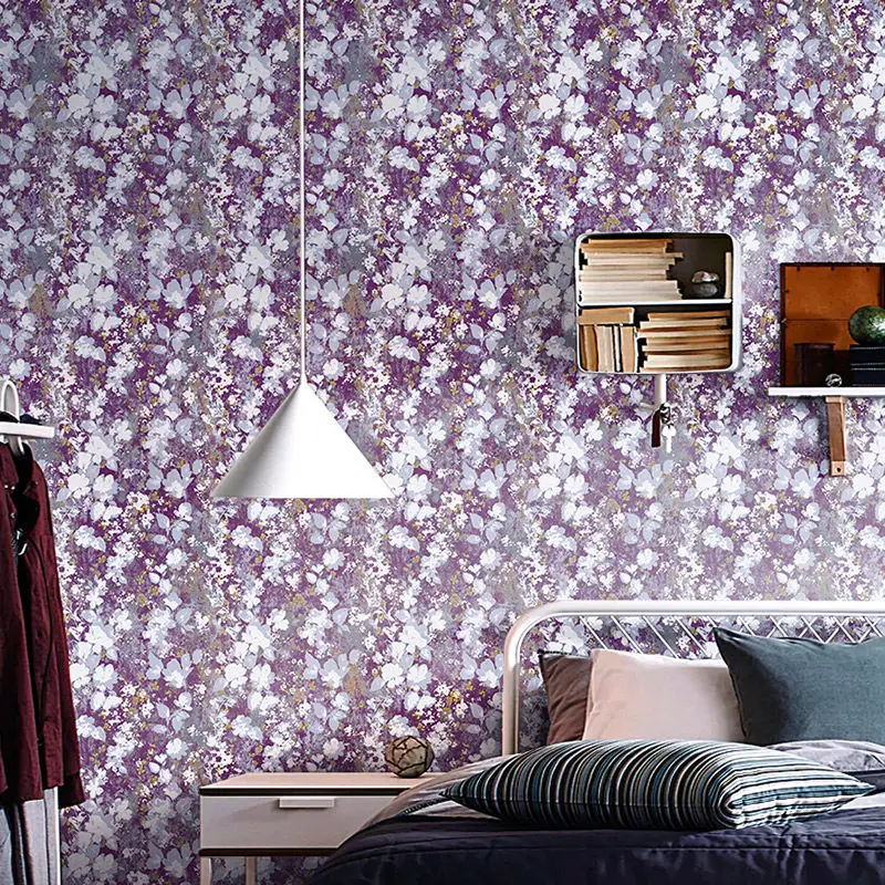 

Purple Floral Wallpaper Bedroom Korean Countryside Wallpaper Non-Woven Fabric Tv Sofa Background Wall Paper Home Decoration