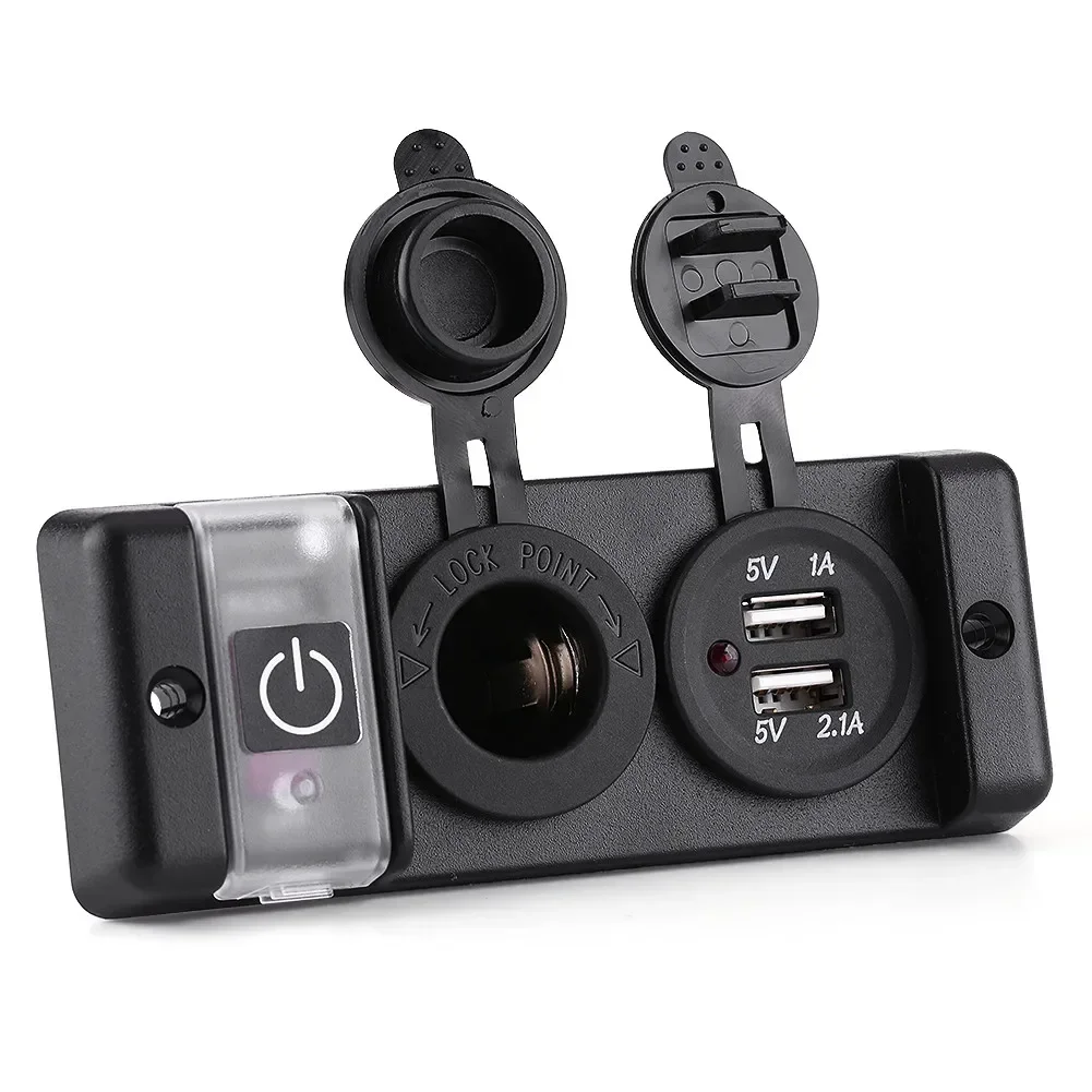 Car Charger Socket, 12V Dual USB Power Outlet Flame-Resistant Car Power Socket 2+1 Set For Car RV Boat Yacht Charging