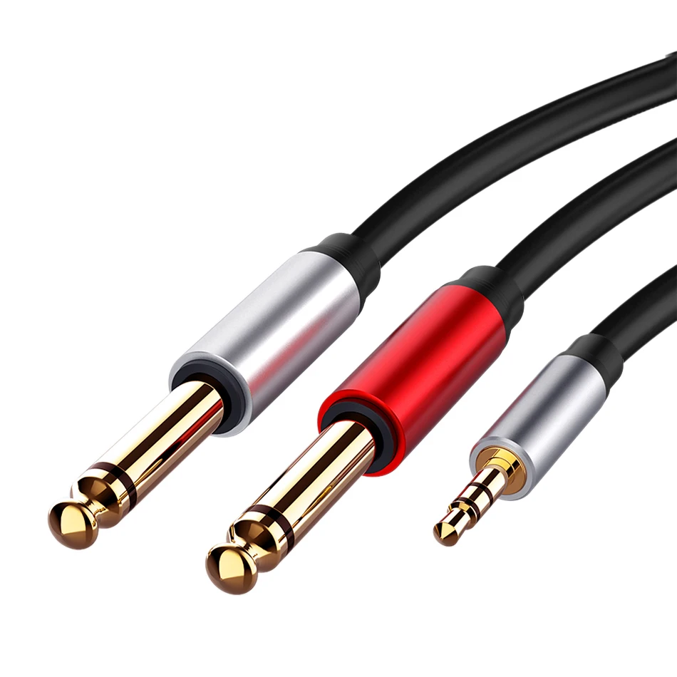 Cable adaptador de Audio de 3,5mm a 6,5mm Dual, conector auxiliar de 3,5 a 6,5, divisor de 3,5 clavijas para mezclador de guitarra, amplificador de bajo